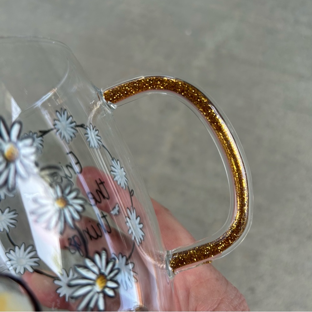 Disney Winnie the Pooh Glass Mug with Floral Design Glitter Handle - Picture 6 of 9